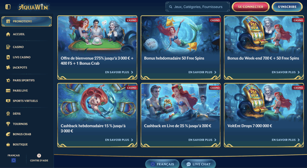 Promotions et Bonus AquaWin Casino